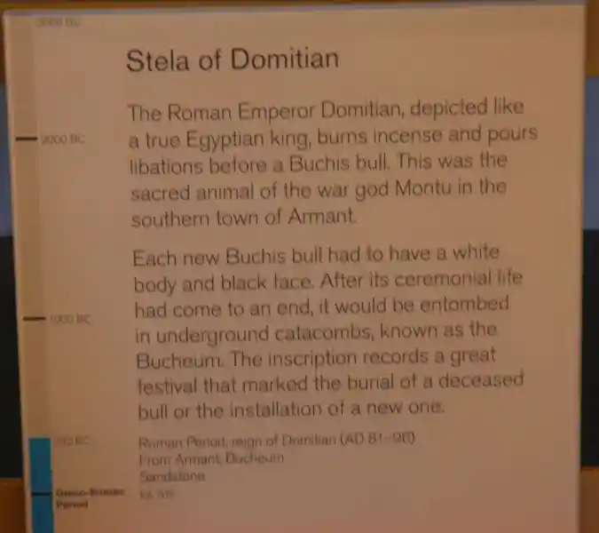 Solar disc between horns of the Buchis Bull on the stela of Domitian
